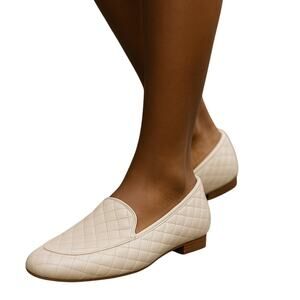 Onyx Quilted Leather Loafers Cream Size US 8.5 / EU 39 NWOT Slip-On Elegance